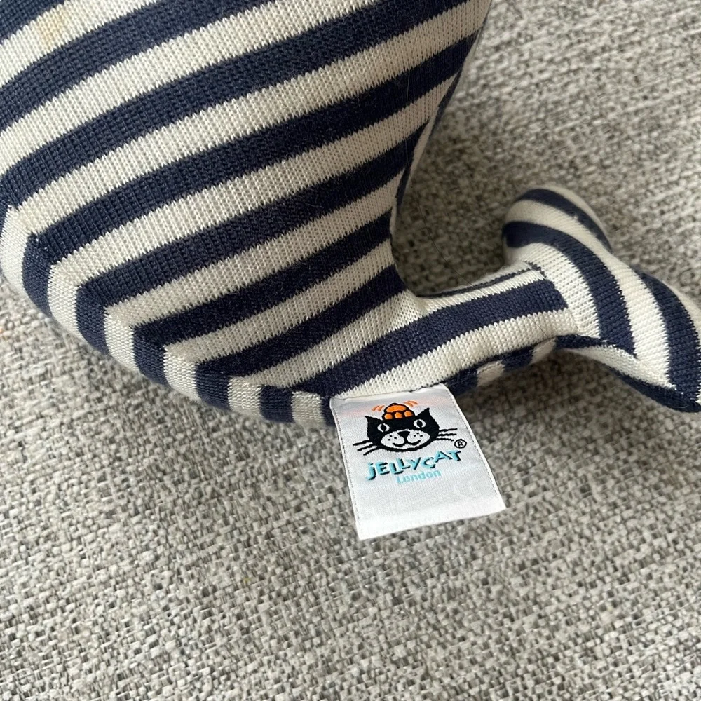 Jellycat Navy and White Striped Whale Plush - Picture 4 of 4